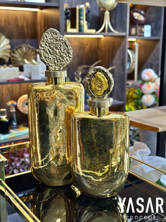 Antik Gold Kapaklı Cam Vazo Set