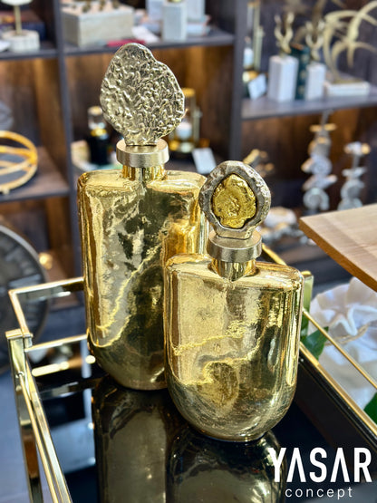 Antik Gold Kapaklı Cam Vazo Set