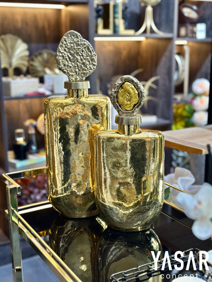 Antik Gold Kapaklı Cam Vazo Set