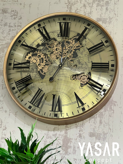 Illumap Dünya Haritalı Metal Çarklı Duvar Saati 60 Cm