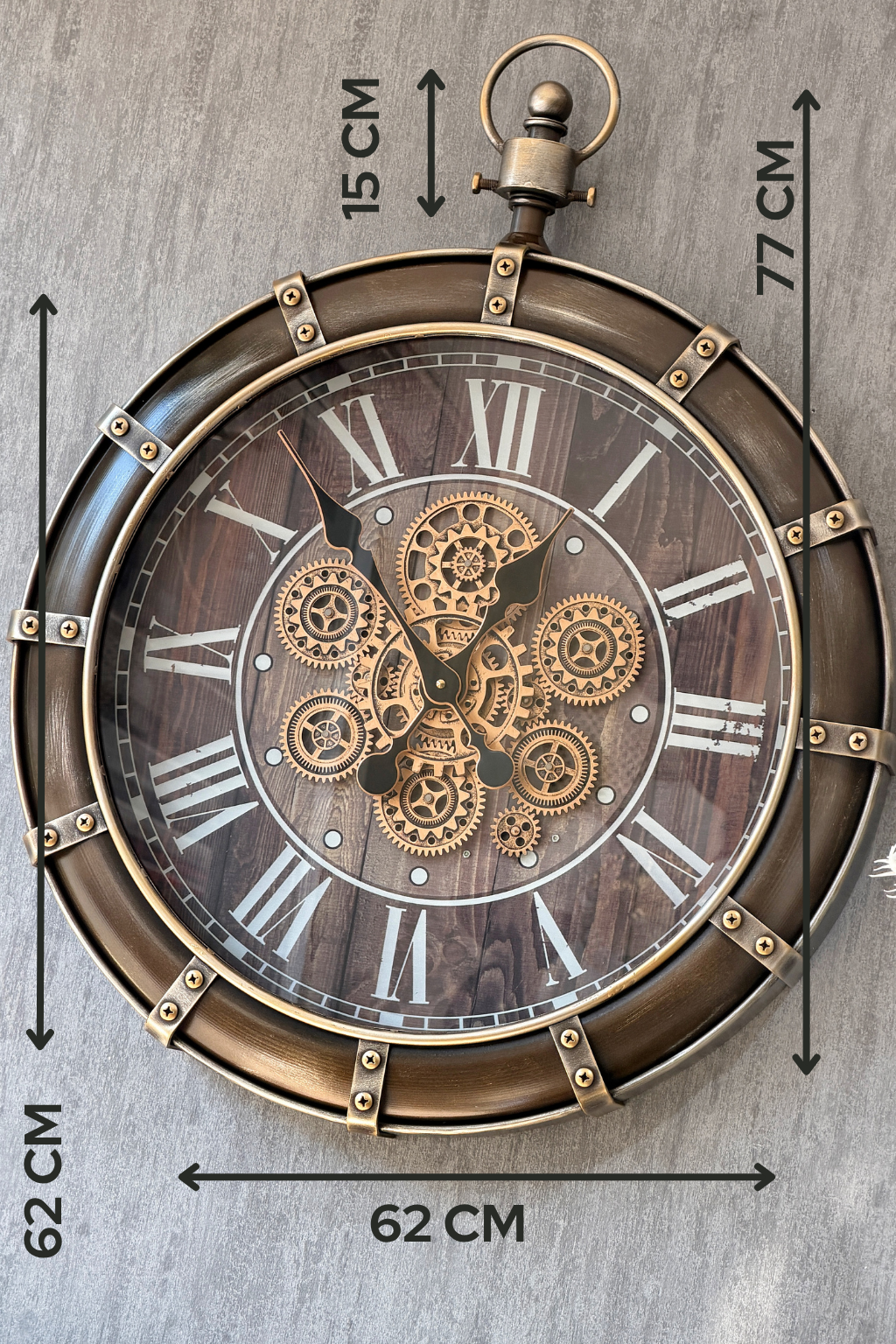 Nostalith Metal Çarklı Duvar Saati 62x77 Cm