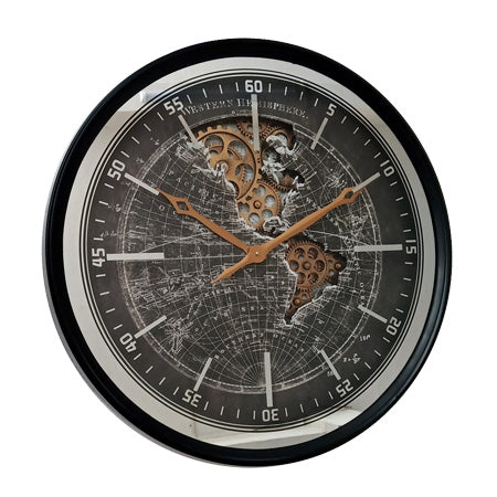 Atlasgrano Dünya Haritalı Metal Çarklı Duvar Saati 60 Cm