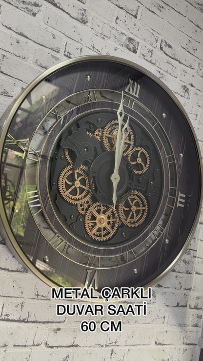 Wheellora Metal Çarklı Duvar Saati 60 Cm