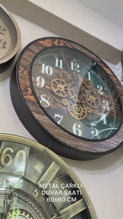 Oakvane Metal Çarklı Duvar Saati 60 Cm