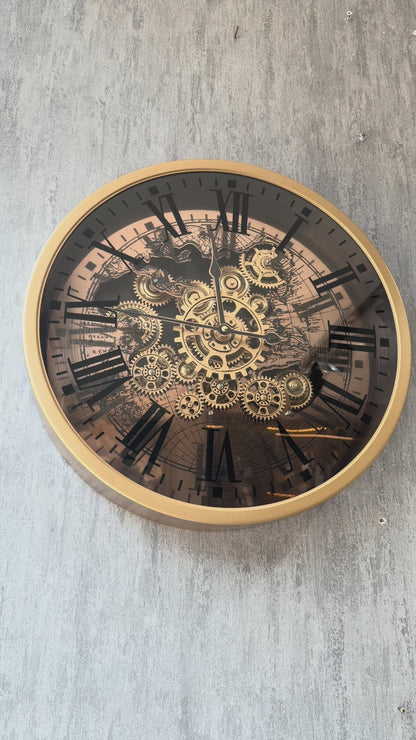 Atlas Dünya Haritalı Metal Çarklı Duvar Saati 46 Cm
