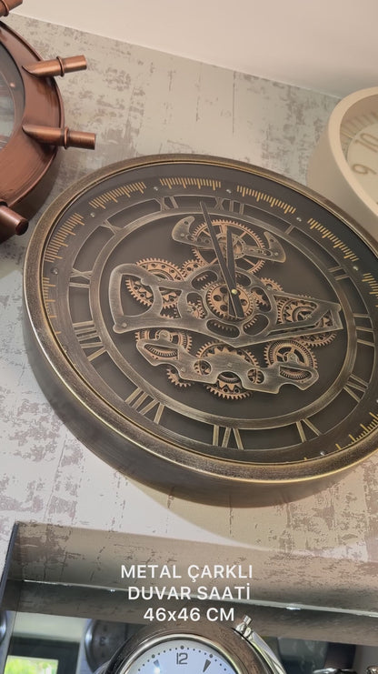 Metrono Metal Çarklı Duvar Saati 46 Cm