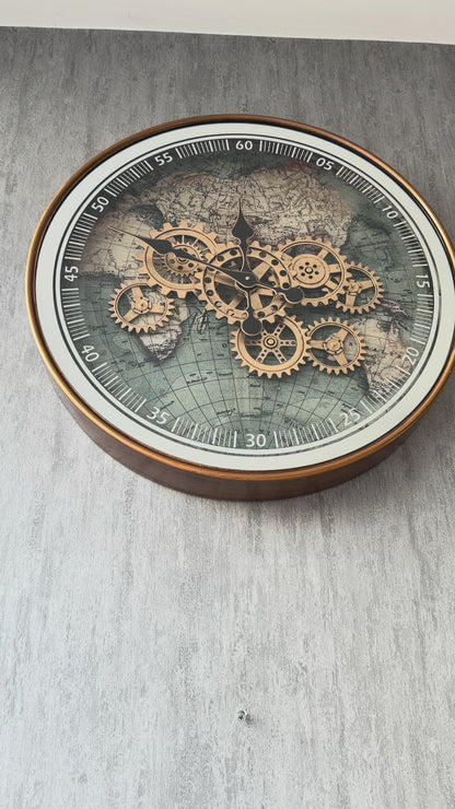 Imperio Dünya Haritalı Metal Çarklı Duvar Saati 60 Cm