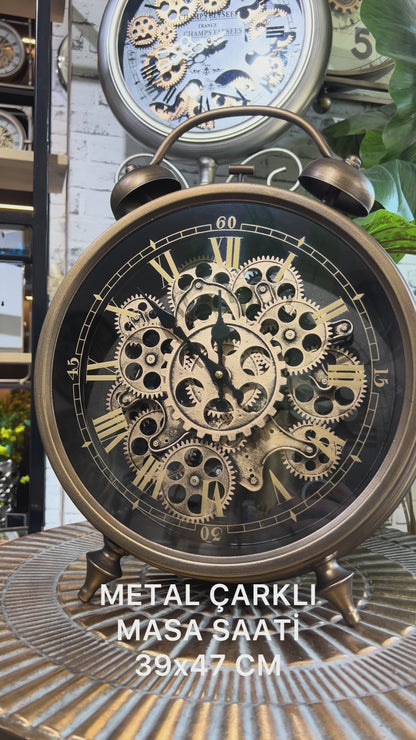 Metronis Metal Çarklı Masa ve Duvar Saati 39x47 Cm