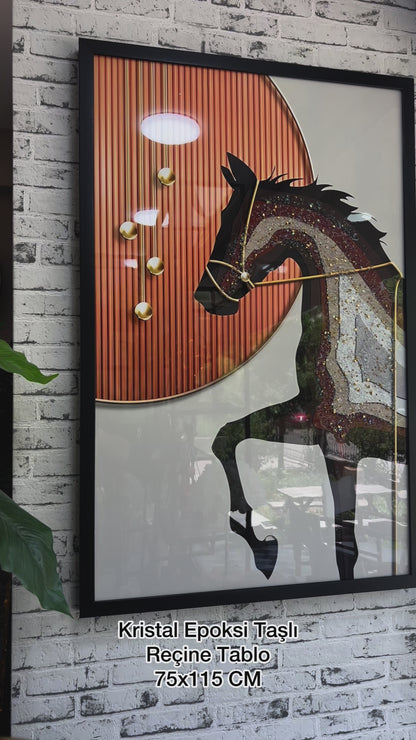 Society Horse Turuncu Atlı Kristal Epoksi Taşlı Reçine Tablo