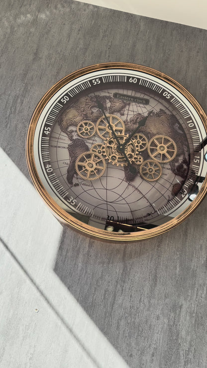 Eastern Clock Dünya Haritalı Metal Çarklı Duvar Saati 60 Cm
