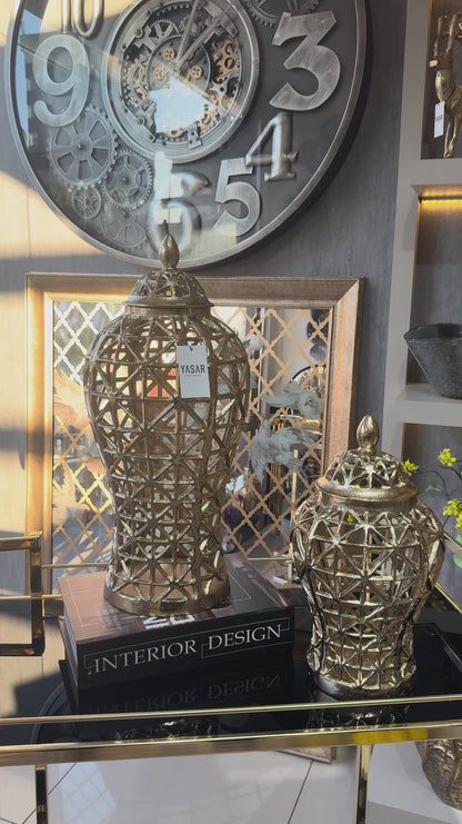 Orifia Metal Delikli Kapaklı Vazo Set