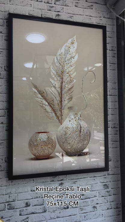 White Vases Kristal Epoksi Taşlı Reçine Tablo
