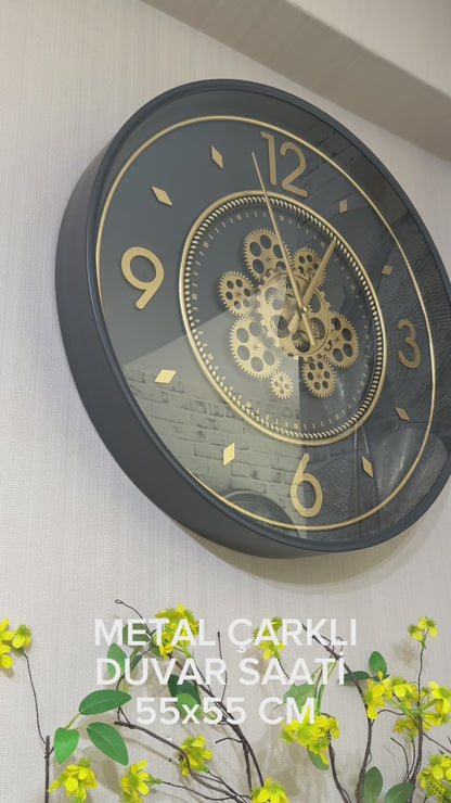 Palorin Metal Çarklı Duvar Saati Antrasit 55 Cm