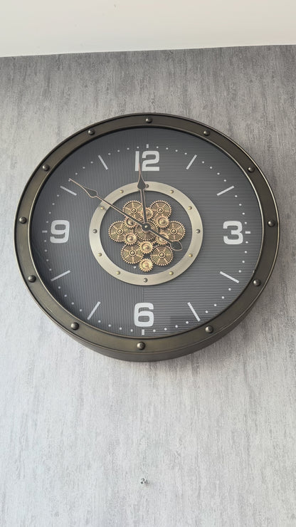 Nocturon Metal Çarklı Duvar Saati 60 Cm