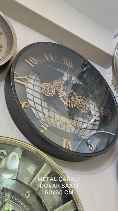 Cosmochron Dünya Haritalı Metal Çarklı Duvar Saati 60 Cm