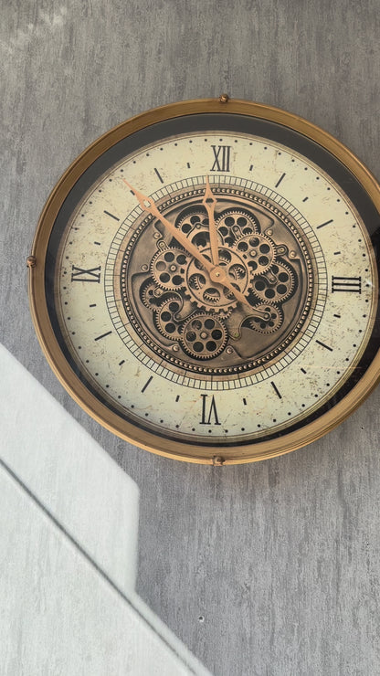 Chronowheel Metal Çarklı Duvar Saati Antik Gold 60 Cm
