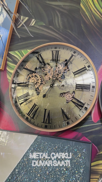 Illumap Dünya Haritalı Metal Çarklı Duvar Saati 60 Cm