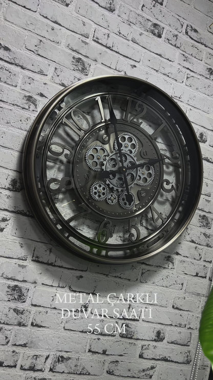 Rotanio Metal Çarklı Duvar Saati 55 Cm