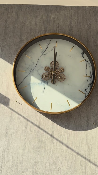 Calacatta Metal Çarklı Duvar Saati 50 Cm