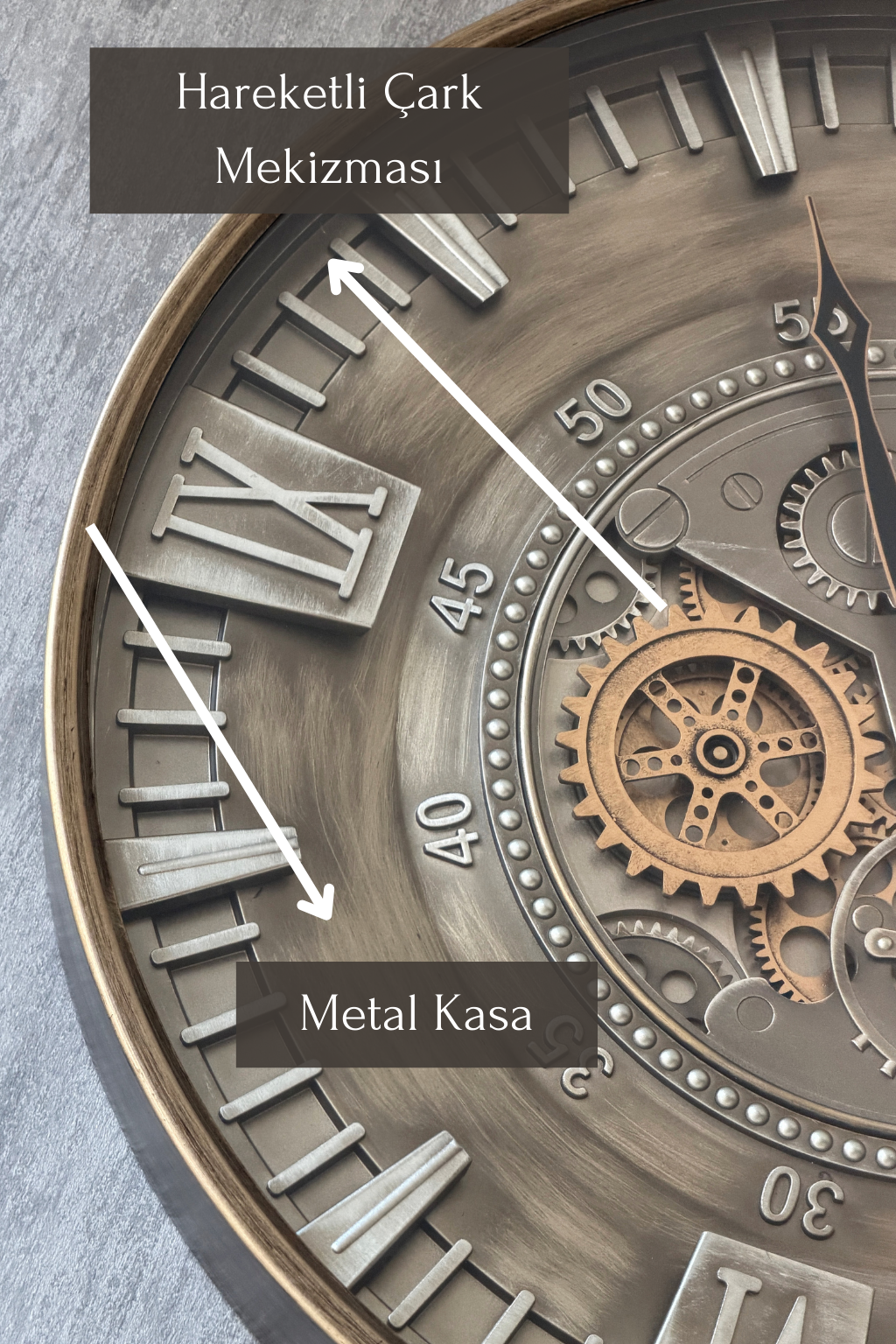 Rotavera Metal Çarklı Duvar Saati 60 Cm
