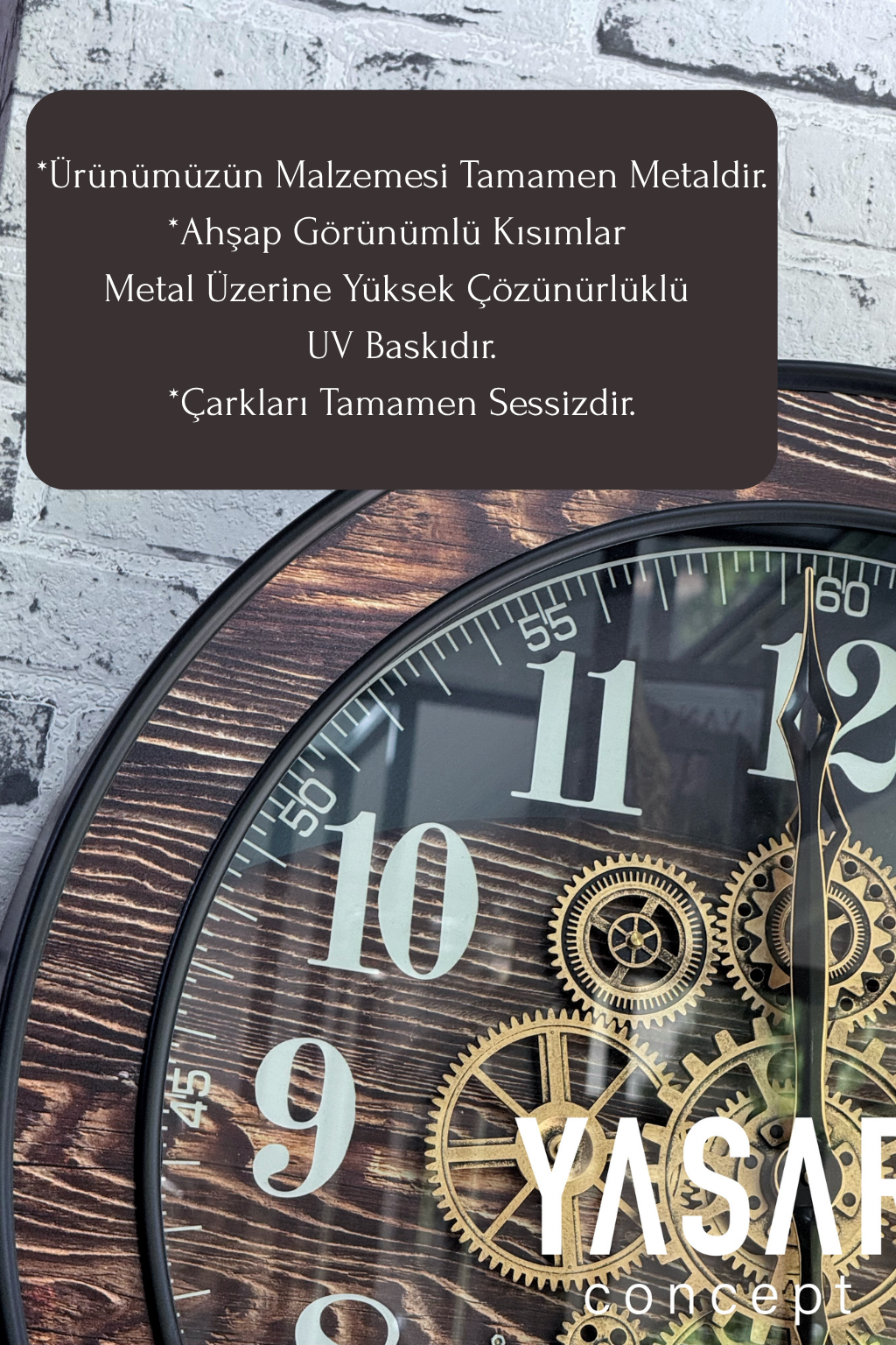 Oakvane Metal Çarklı Duvar Saati 60 Cm