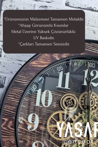 Oakvane Metal Çarklı Duvar Saati 60 Cm
