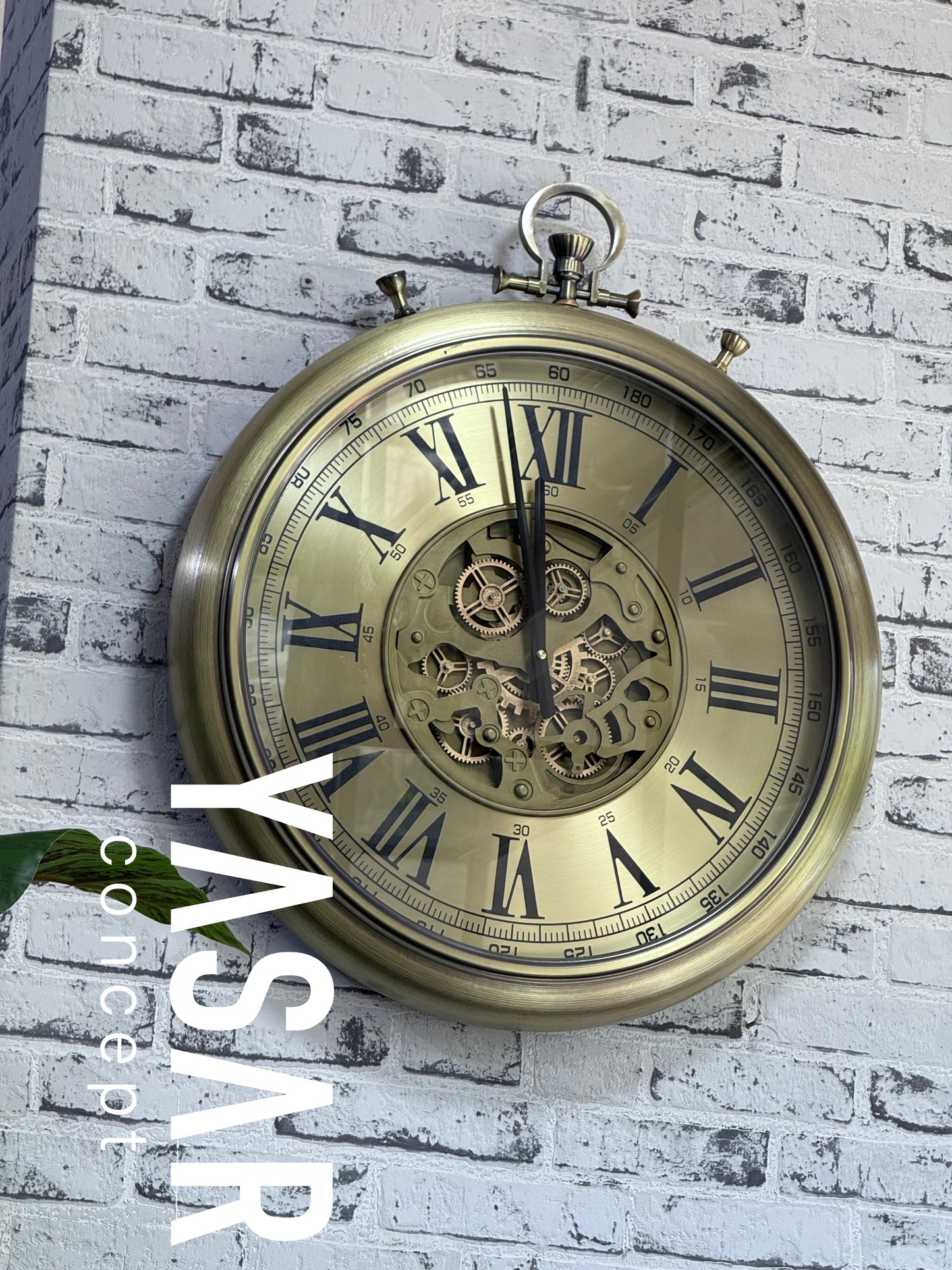 Chronovia Metal Çarklı Duvar Saati Antik Gold 60 Cm