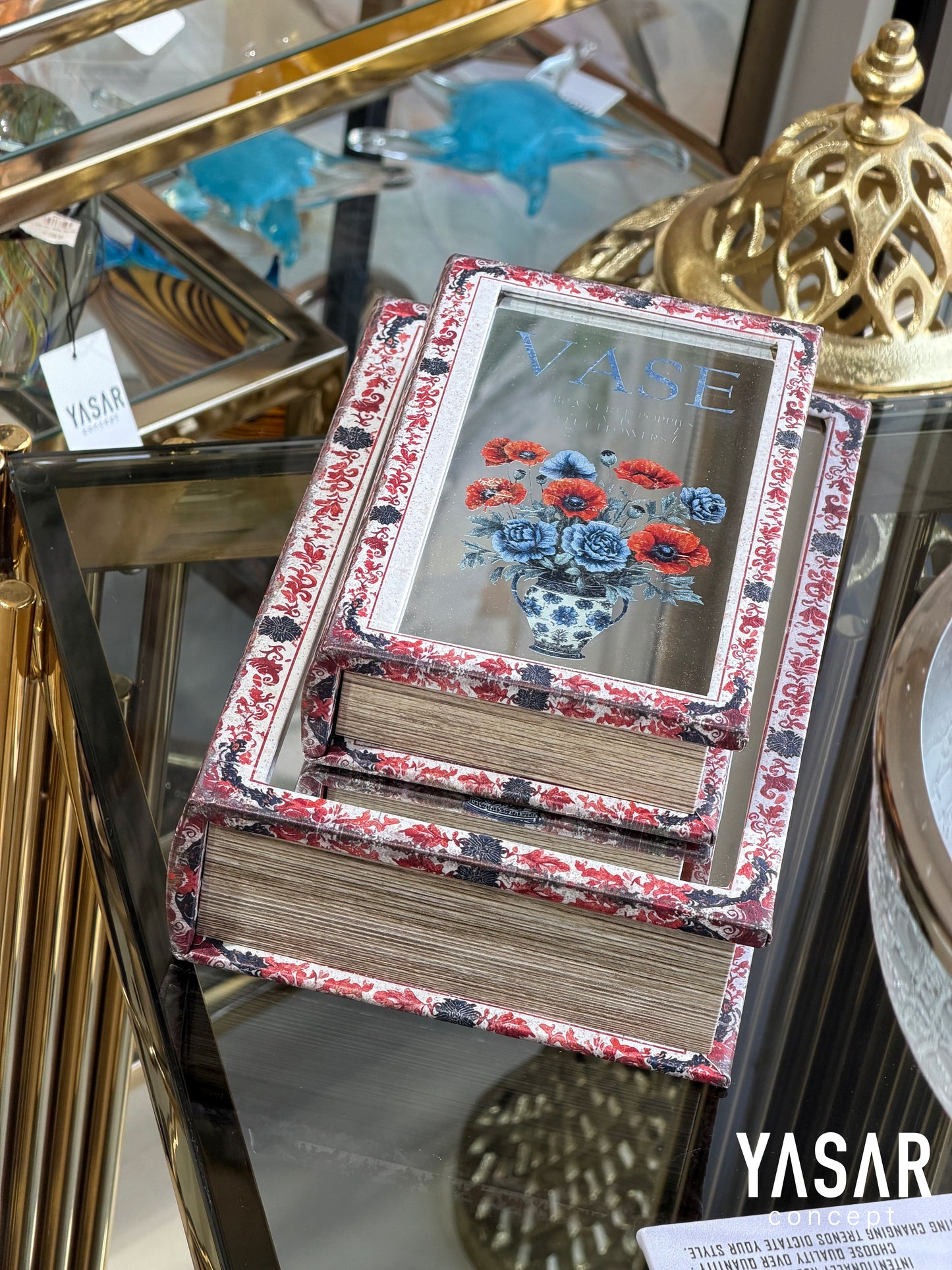 Vases Aynalı Dekoratif Kitap Kutu Set