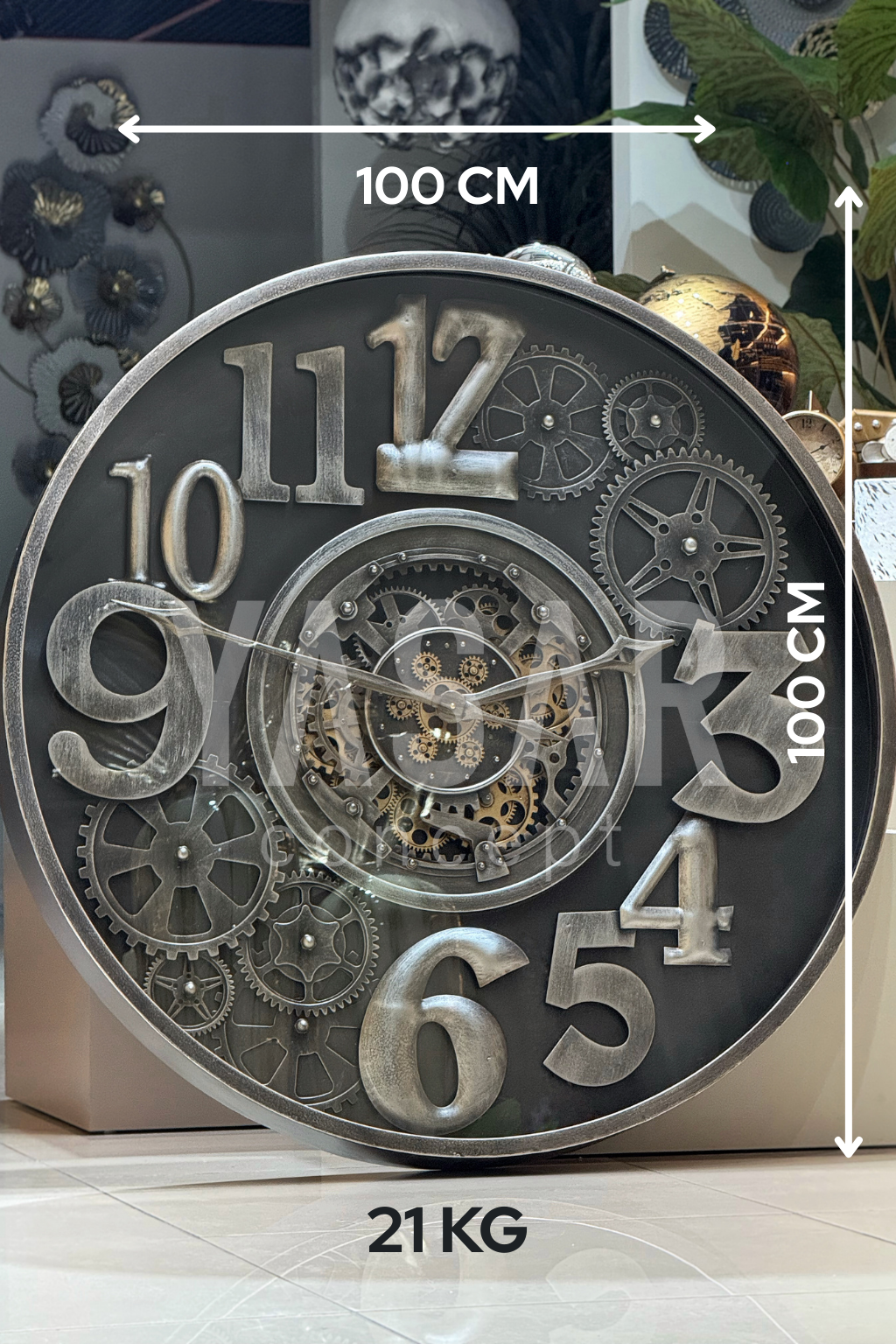 Horloge Metal Çarklı Duvar Saati 100 Cm