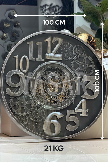 Horloge Metal Çarklı Duvar Saati 100 Cm