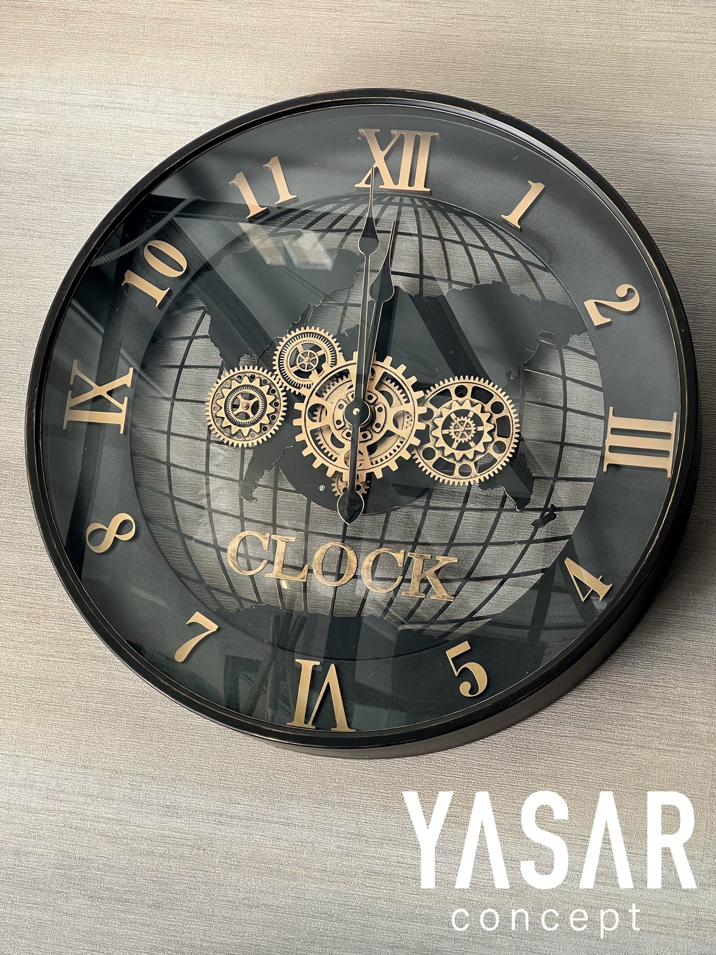 Cosmochron Dünya Haritalı Metal Çarklı Duvar Saati 60 Cm