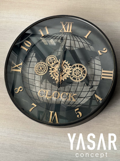 Cosmochron Dünya Haritalı Metal Çarklı Duvar Saati 60 Cm